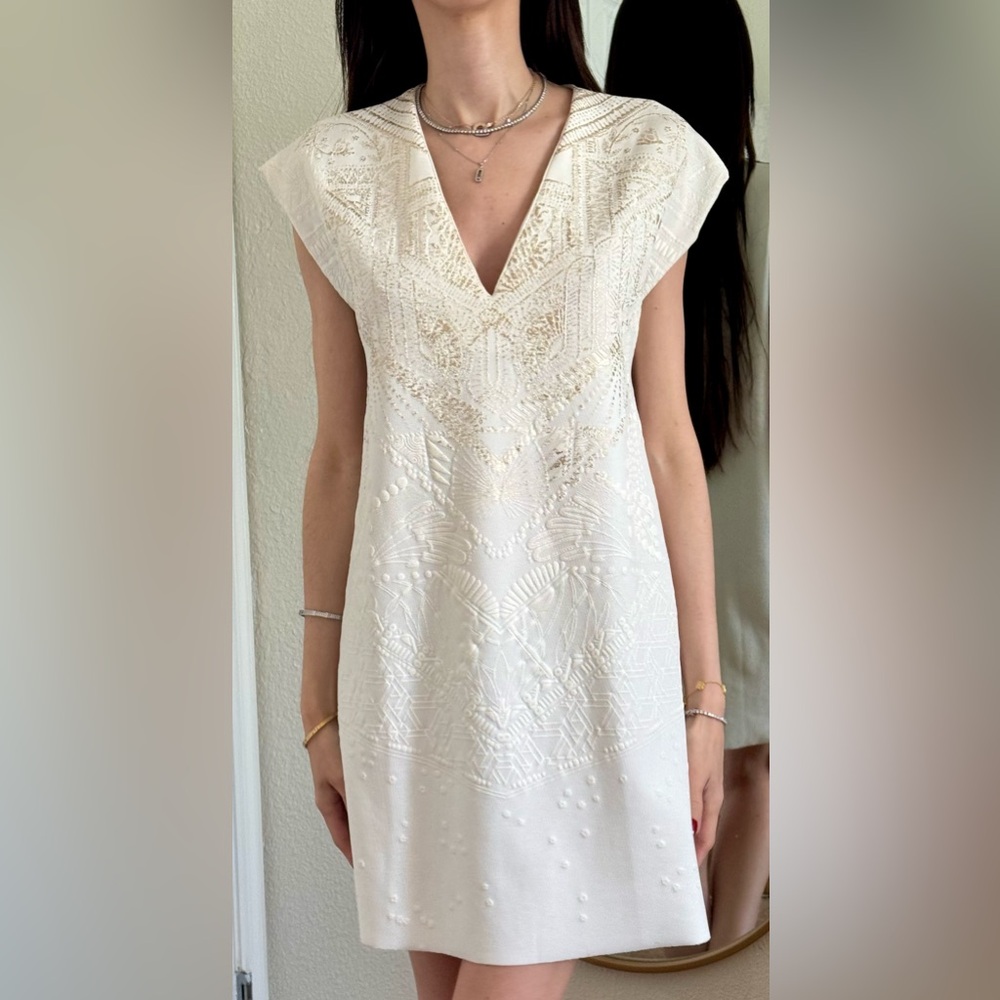 Zara Cream Embroidered Mini Dress